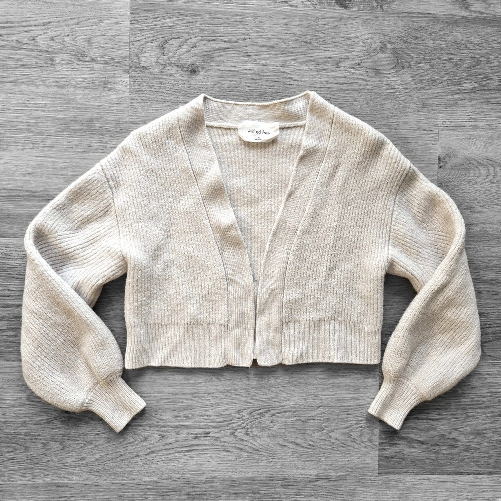 WILFRED FREE Aritzia Cream Wool Unwind Waist Cardigan Sweater